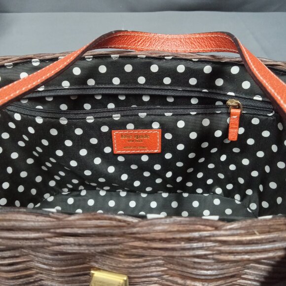 RARE! Vintage NEW WITH TAG! Dk Brown/Tomato KATE SPADE "HENLEY" Wicker Purse Bag - Picture 11 of 15